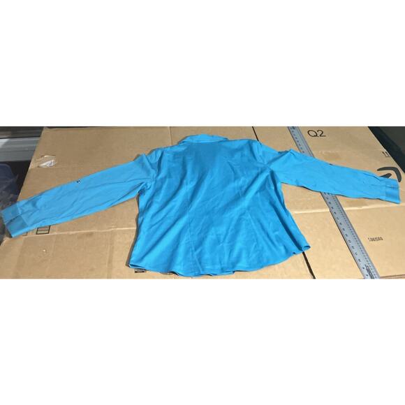 Chico's Women's No-Iron Turquoise Button Up Top, Blue Blouse Aqua Teal, Office‎ - Picture 2 of 6